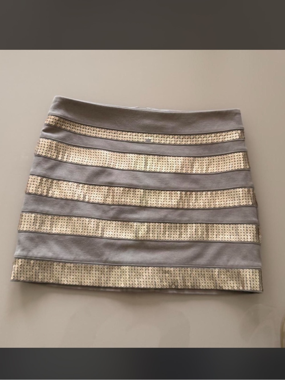 Express Silver Mini Skirt with Gold Sequin Stripes